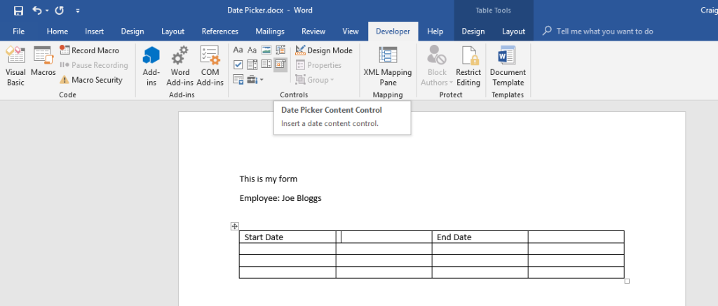 Word: Adding a date picker in a Microsoft Word Document | TechnicaOne